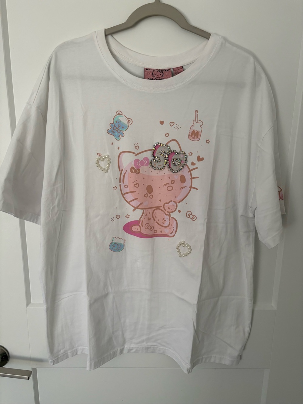 Hello Kitty 50th Anniversary T-Shirt with Rhinestones and Pearl Hearts